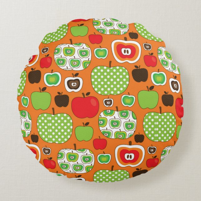 Cute apple illustration pattern round cushion (Front)