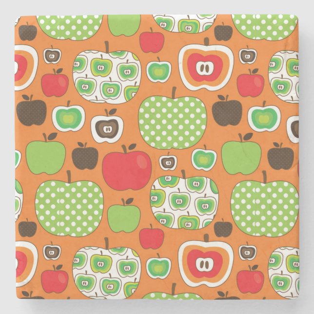 Cute apple illustration pattern stone coaster (Front)