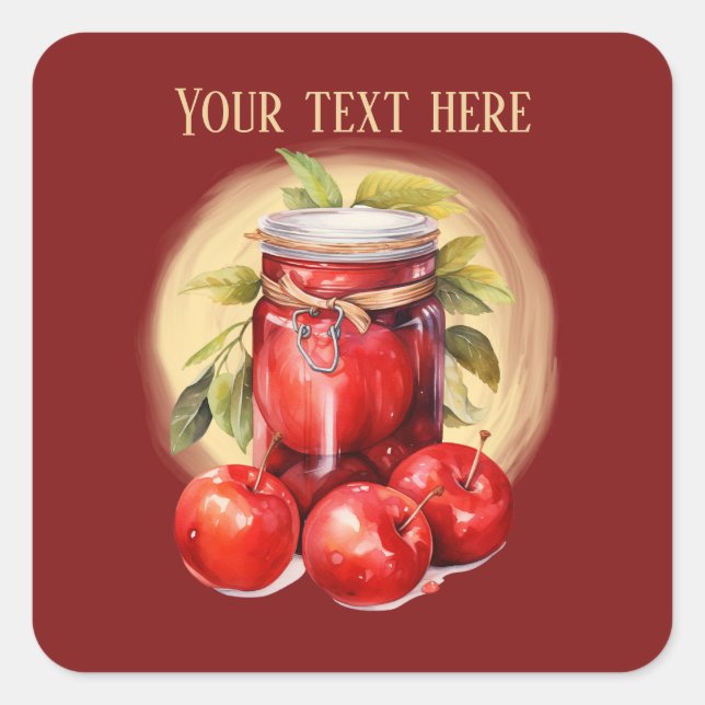 Cute apple jam jelly add text square sticker (Front)