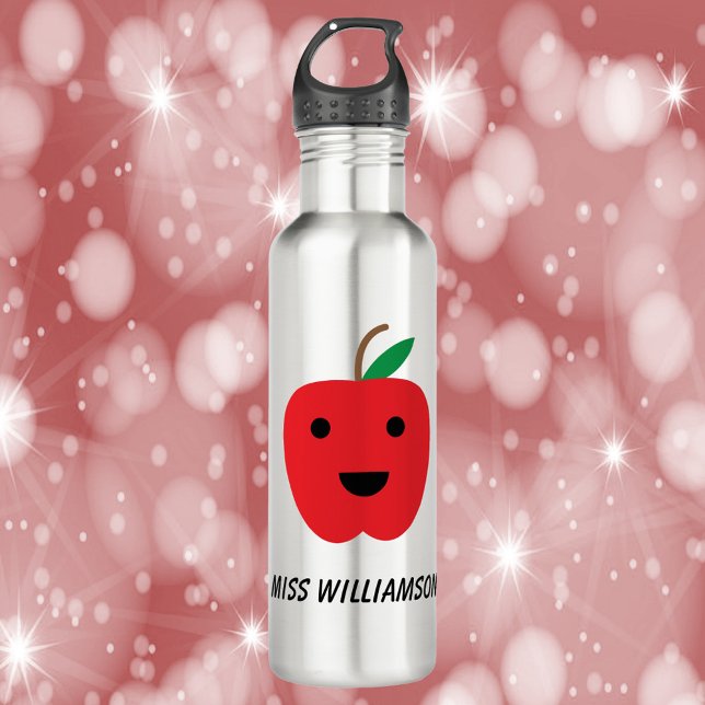 Cute Apple Kawaii Red Personalise 710 Ml Water Bottle (A water bottle with a cute red apple with a smile)