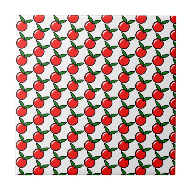 Cute Apple or Cherry, Fun Kitchen Fruit Cartoon Ceramic Tile (Front)
