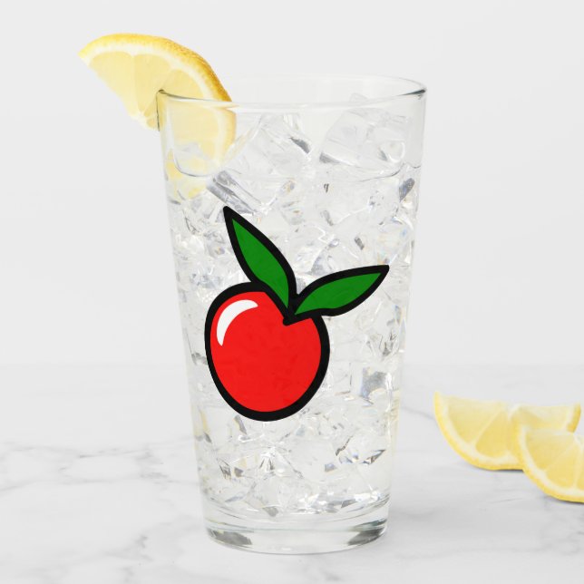 Cute Apple or Cherry, Fun Kitchen Fruit Cartoon Glass (Front Ice)