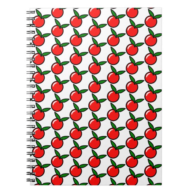 Cute Apple or Cherry, Fun Kitchen Fruit Cartoon Notebook (Front)