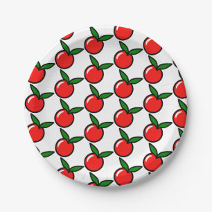 Cute Apple or Cherry, Fun Kitchen Fruit Cartoon Paper Plate