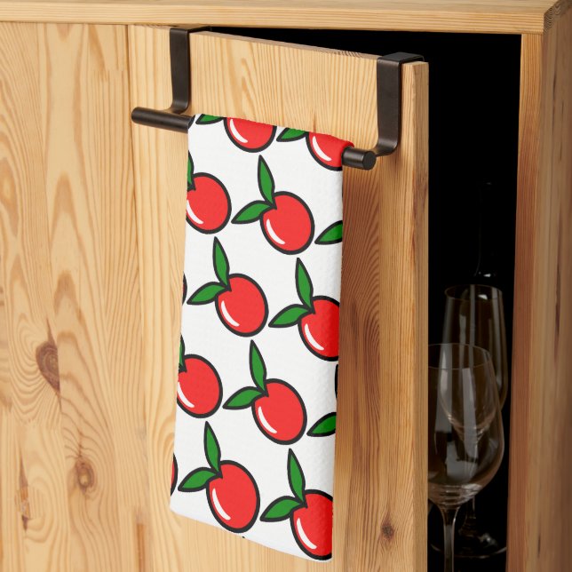 Cute Apple or Cherry, Fun Kitchen Fruit Cartoon Tea Towel (Thirds Fold)