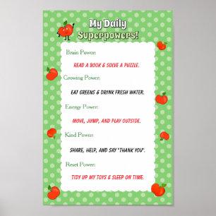 Cute Apple Personalised Kids Daily Routine  Poster
