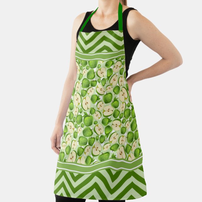 Cute Apple Slice Polka Dot & Chevron Green Apron (Insitu)