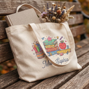 Cute Apple Teacher Appreciation Personalised Name Tote Bag