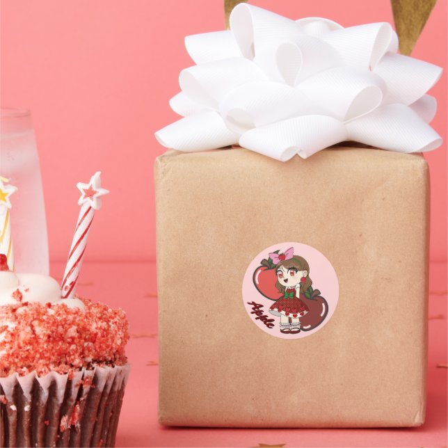 Cute Apple Theme Chibi with Apple Background Classic Round Sticker (Party)