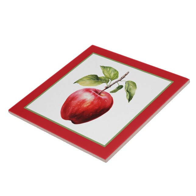 Cute apple watercolor kitchen  ceramic tile (Side)
