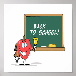 cute apple with back to school chalkboard cartoon poster