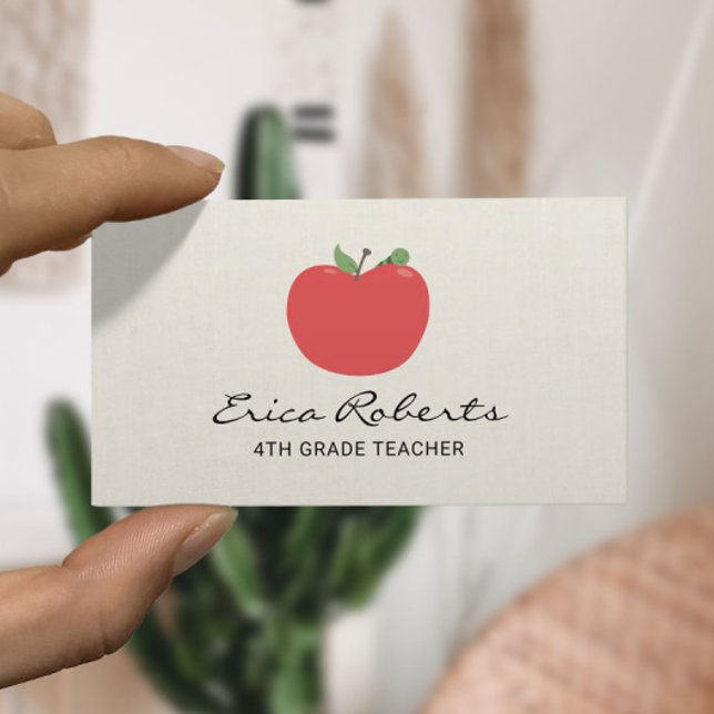 Cute Apple & Worm Teacher Tutor Business Card (Creator Uploaded)