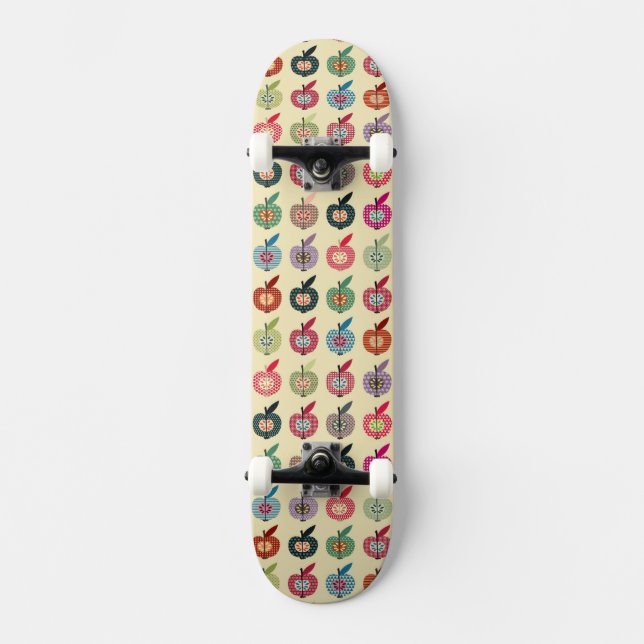 Cute Apples in Retro Style Skateboard (Front)