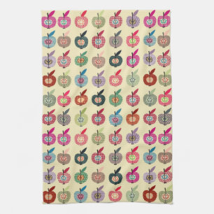 Cute Apples in Retro Style Tea Towel