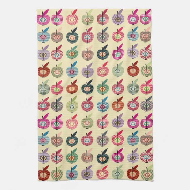 Cute Apples in Retro Style Tea Towel (Vertical)