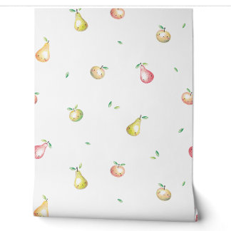 Cute Apples & Pears handdrawn white red green Wallpaper