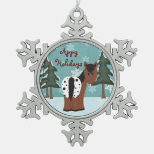 Cute Appy Holidays Blanket Appaloosa Horse Snowflake Pewter Christmas Ornament