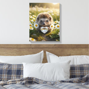 Cute April Hedgehog with Diamond Heart Canvas Print