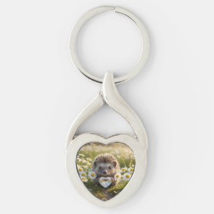 Cute April Hedgehog with Diamond Heart Key Ring