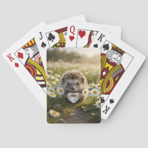 Cute April Hedgehog with Diamond Heart Playing Cards