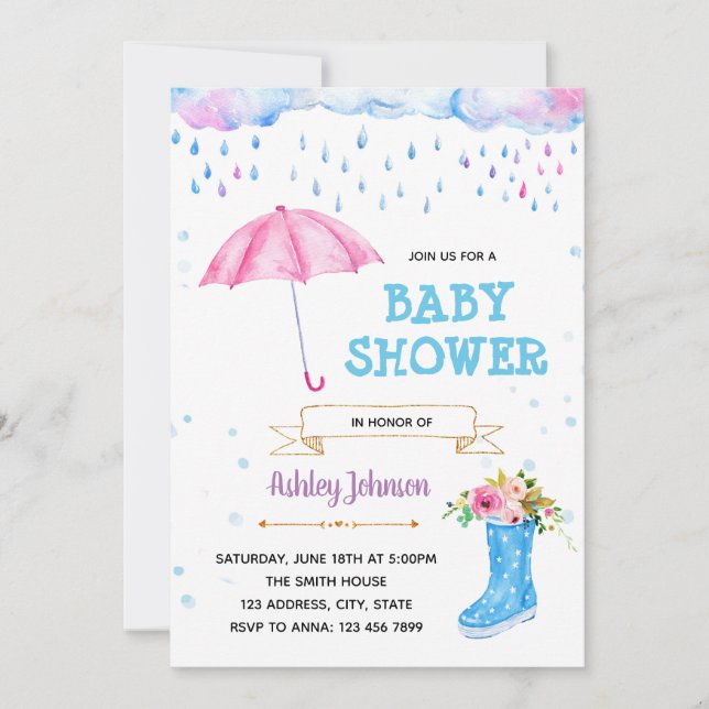 Cute april shower theme party invitation (Front)