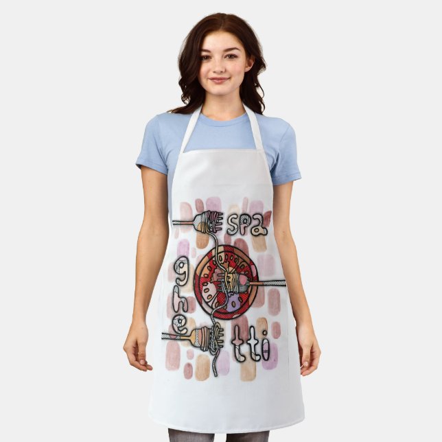 cute apron with spaghetti plate print (Worn)