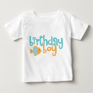 Cute Aqua and Orange Fish Birthday Boy Baby T-Shirt