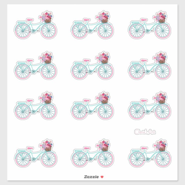 Cute Aqua and Pink Bicycles with Flowers  (Sheet)