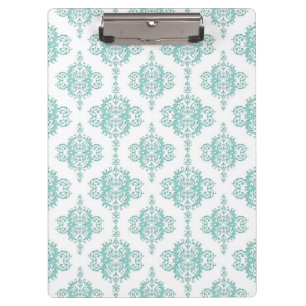 Cute Aqua and White Vintage Damask Pattern Clipboard