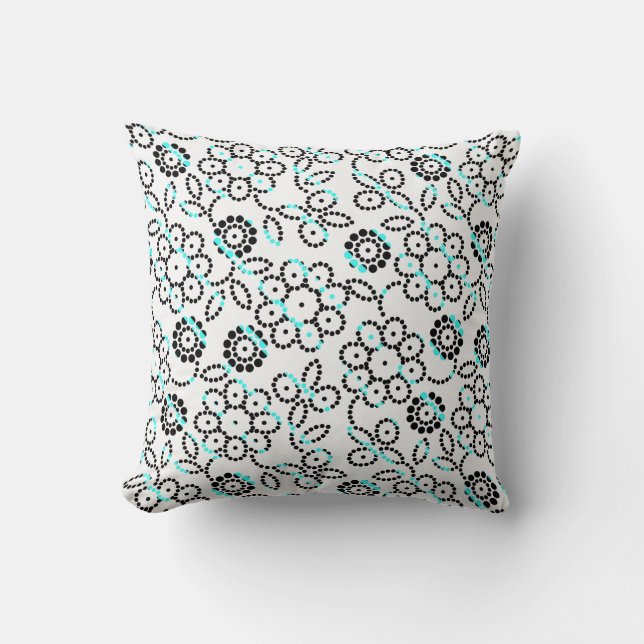 Cute aqua black white flowers pattern cushion (Front)