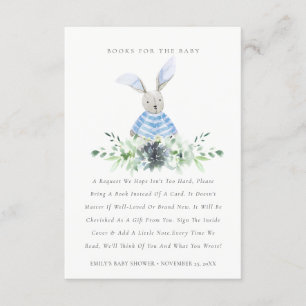 Cute Aqua Blue Bunny Foliage Books For Baby Shower Enclosure Card