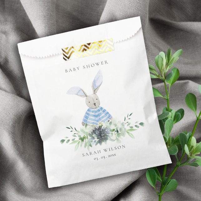 Cute Aqua Blue Bunny Garden Foliage Baby Shower Favour Bag (Creator Uploaded)