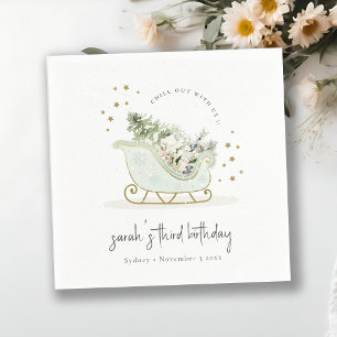 Cute Aqua Blue Gold Winter Sleigh Any Age Birthday Napkin