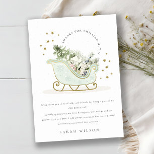 Cute Aqua Blue Gold Winter Sleigh Baby Shower Thank You Card