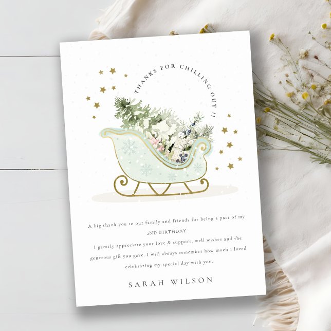 Cute Aqua Blue Gold Winter Sleigh Baby Shower Thank You Card (Creator Uploaded)