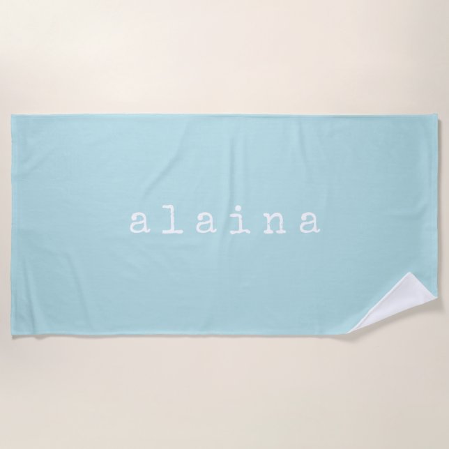 Cute Aqua Blue Monogrammed Typewriter Lettering Beach Towel (Front)
