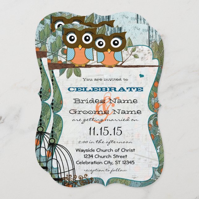 Cute Aqua Blue Owl Marry My Best Friend Wedding Invitation (Front/Back)