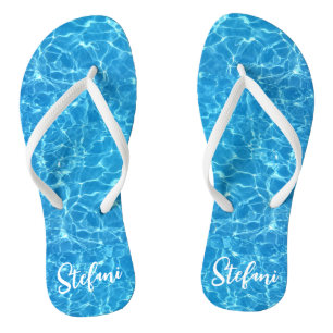 Cute Aqua Blue Swimming Pool Photo Personalised Thongs