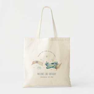 Cute Aqua Green Blue Plane Cloud Heart Birthday Tote Bag