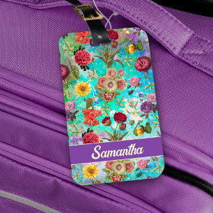 Cute aqua green elegant Floral pattern Luggage Tag