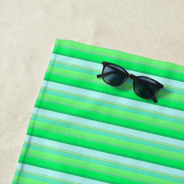 Cute aqua green stripes beach towel (In Situ)