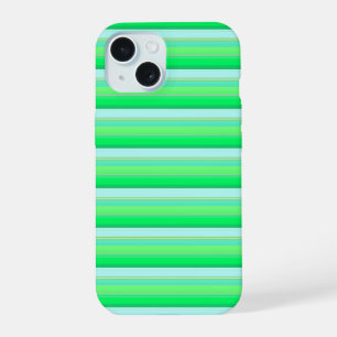 Cute aqua green stripes iPhone 15 case