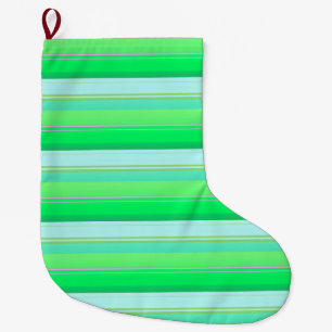 Cute aqua green stripes large christmas stocking