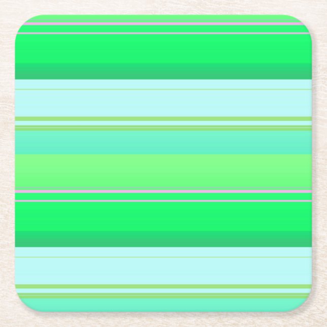 Cute aqua green stripes square paper coaster (Front)