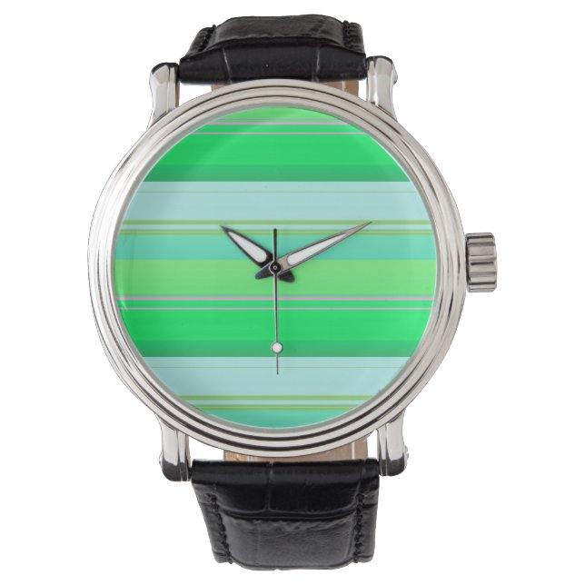 Cute aqua green stripes watch (Front)