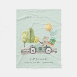 Cute Aqua Green Teddy Balloon Gift Party Car Fleece Blanket