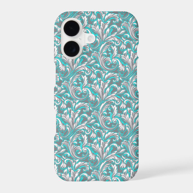 Cute aqua grey seamless floral pattern (Back)