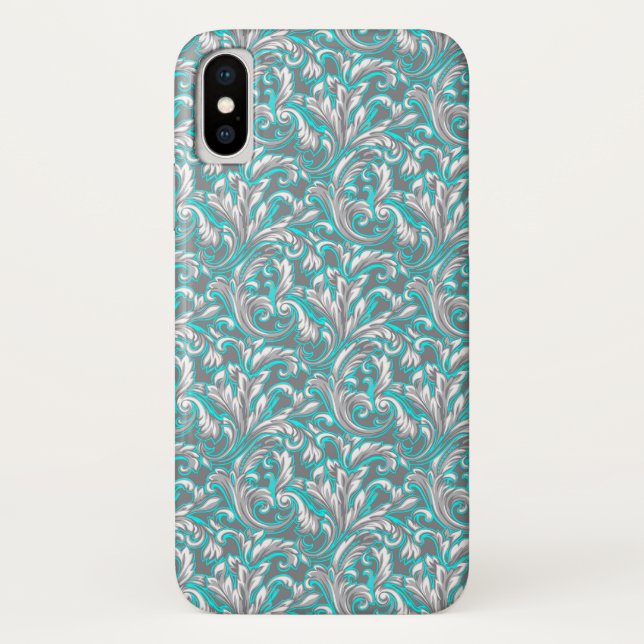 Cute aqua grey seamless floral pattern Case-Mate iPhone case (Back)