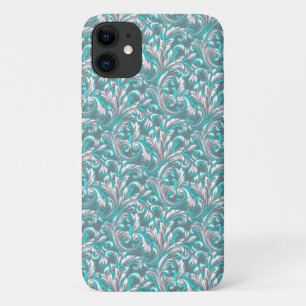 Cute aqua grey seamless floral pattern iPhone 11 case
