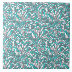 Cute aqua grey seamless floral pattern ceramic tile